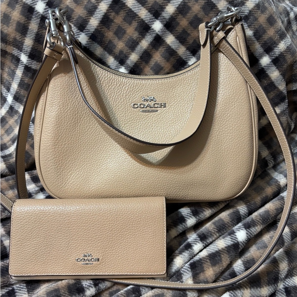 Coach Beige Teri Hobo Leather Shoulder Bag and Wallet Set